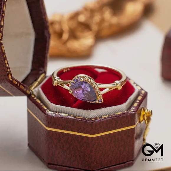 Vintage Amethyst Gold Plated Drop Ring - Picture 3 of 5